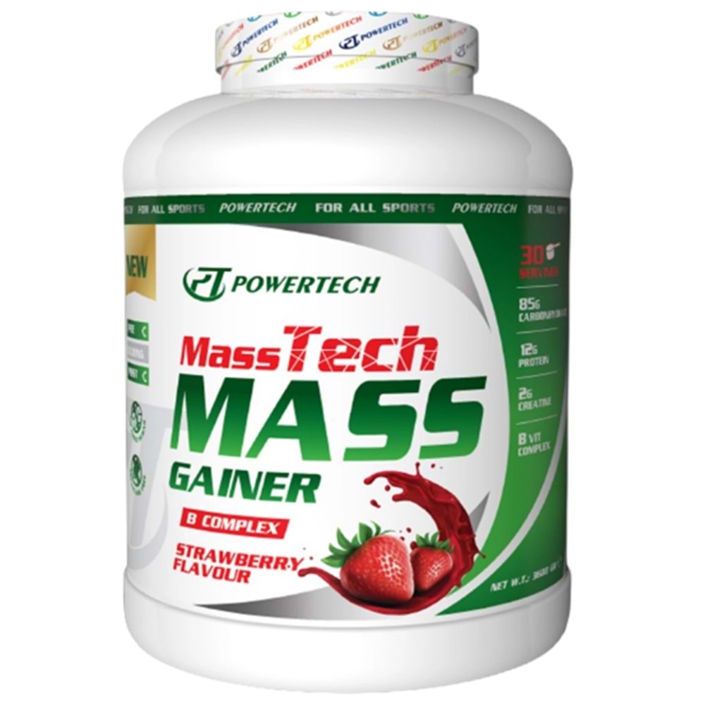 Powertech MassTech Mass Gainer 3600 Gr 30 Servis Çilek Aromalı