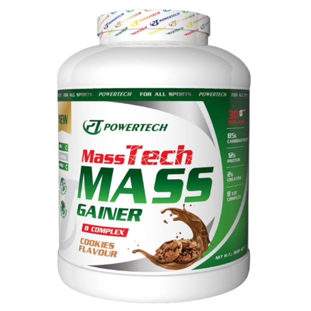Powertech MassTech Mass Gainer 3600 Gr 30 Servis Kurabiye Aromalı