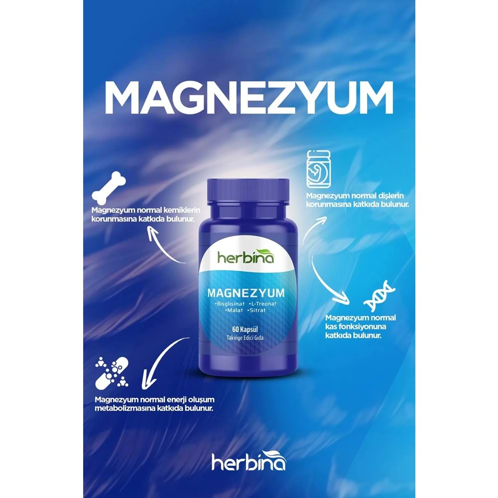 HERBİNA Magnezyum Bisglisinat L-Treonat Malat Sitrat 60 Kapsül