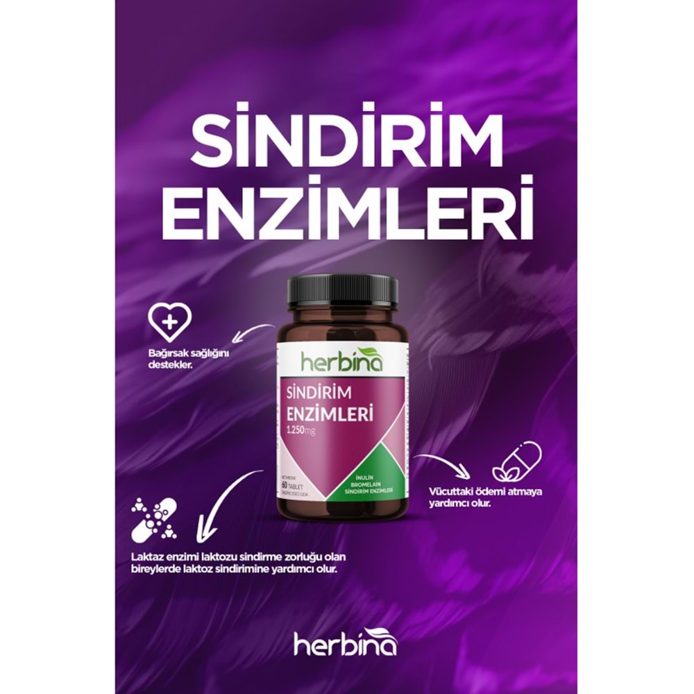 HERBİNA Sindirim Enzimleri (Bromelain-Lipaz-Proteaz) 60 Tablet