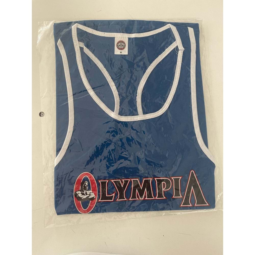 OLYMPIA Baskılı Erkek Fitness Sporcu Atleti - MAVİ - M