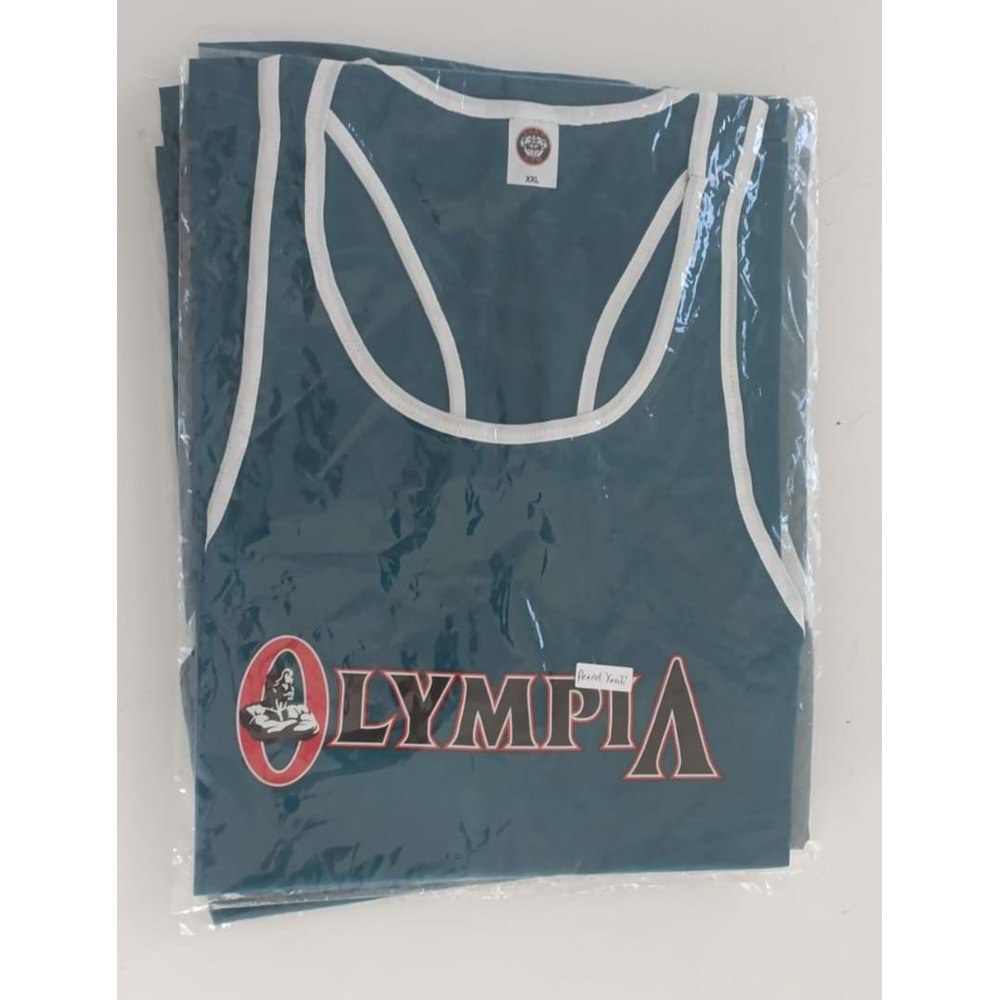 OLYMPIA Baskılı Erkek Fitness Sporcu Atleti - Petrol Yeşili - XXL