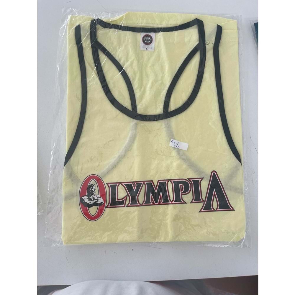 OLYMPIA Baskılı Erkek Fitness Sporcu Atleti - AÇIK SARI - XL