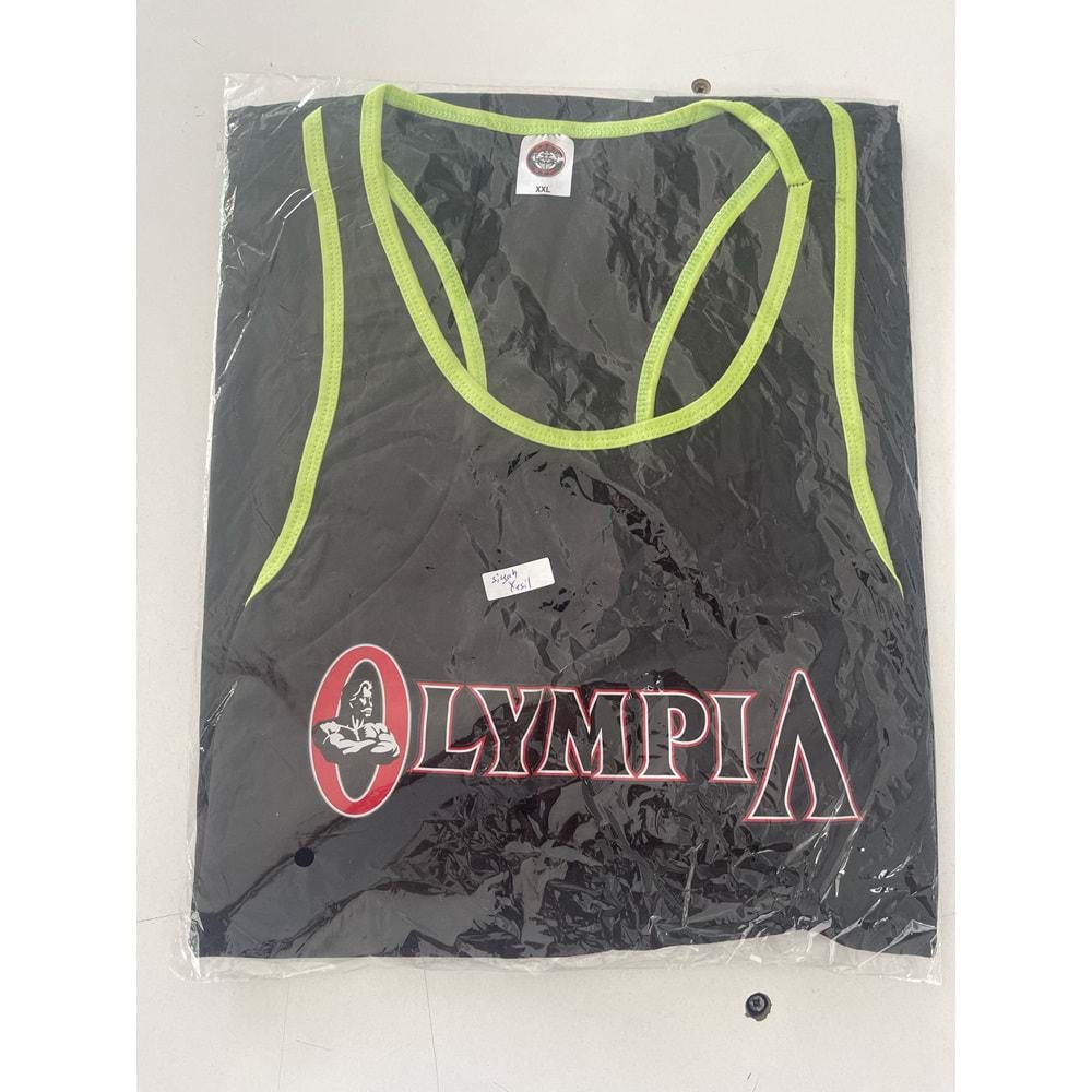 OLYMPIA Baskılı Erkek Fitness Sporcu Atleti - SİYAH - M