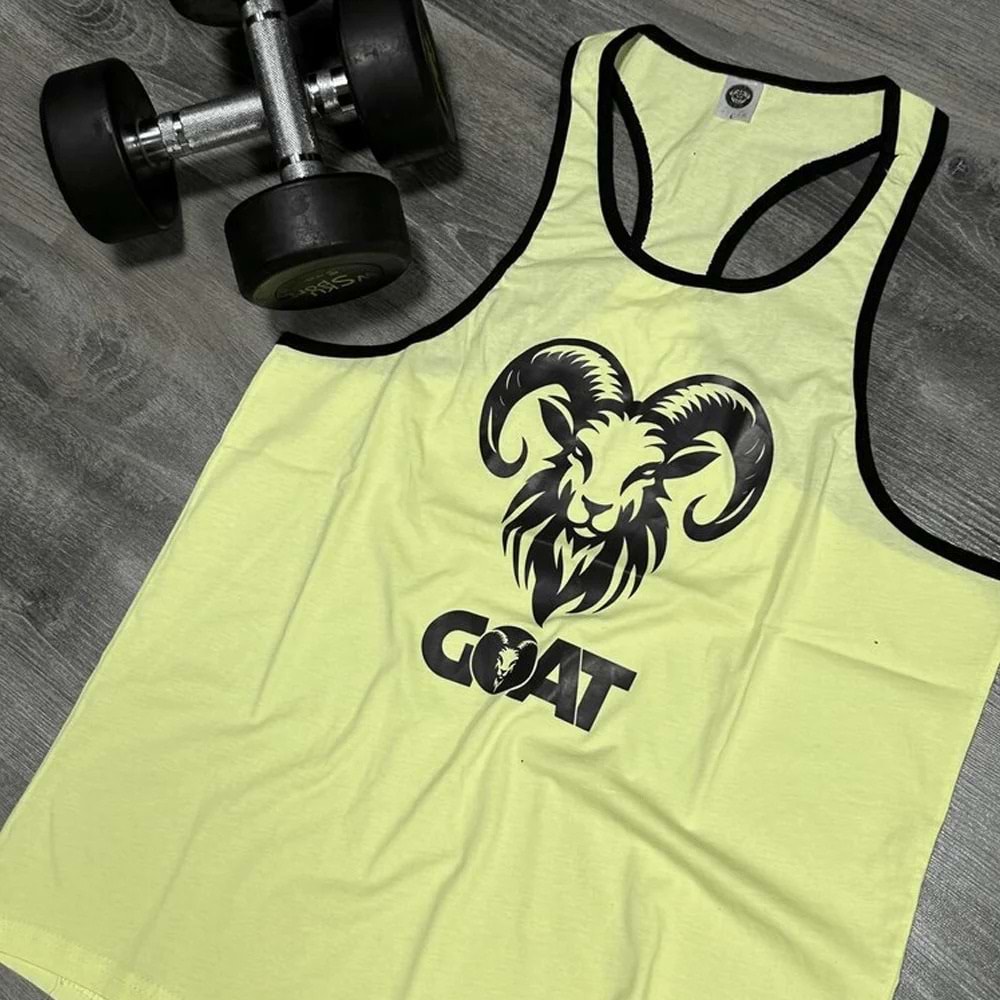 GOAT Baskılı Erkek Fitness Sporcu Atleti - AÇIK SARI - XL