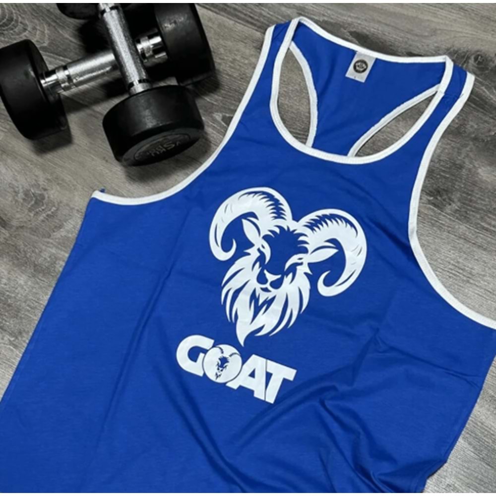 GOAT Baskılı Erkek Fitness Sporcu Atleti - MAVİ - M