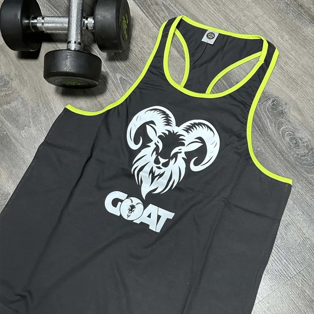 GOAT Baskılı Erkek Fitness Sporcu Atleti - SİYAH - M