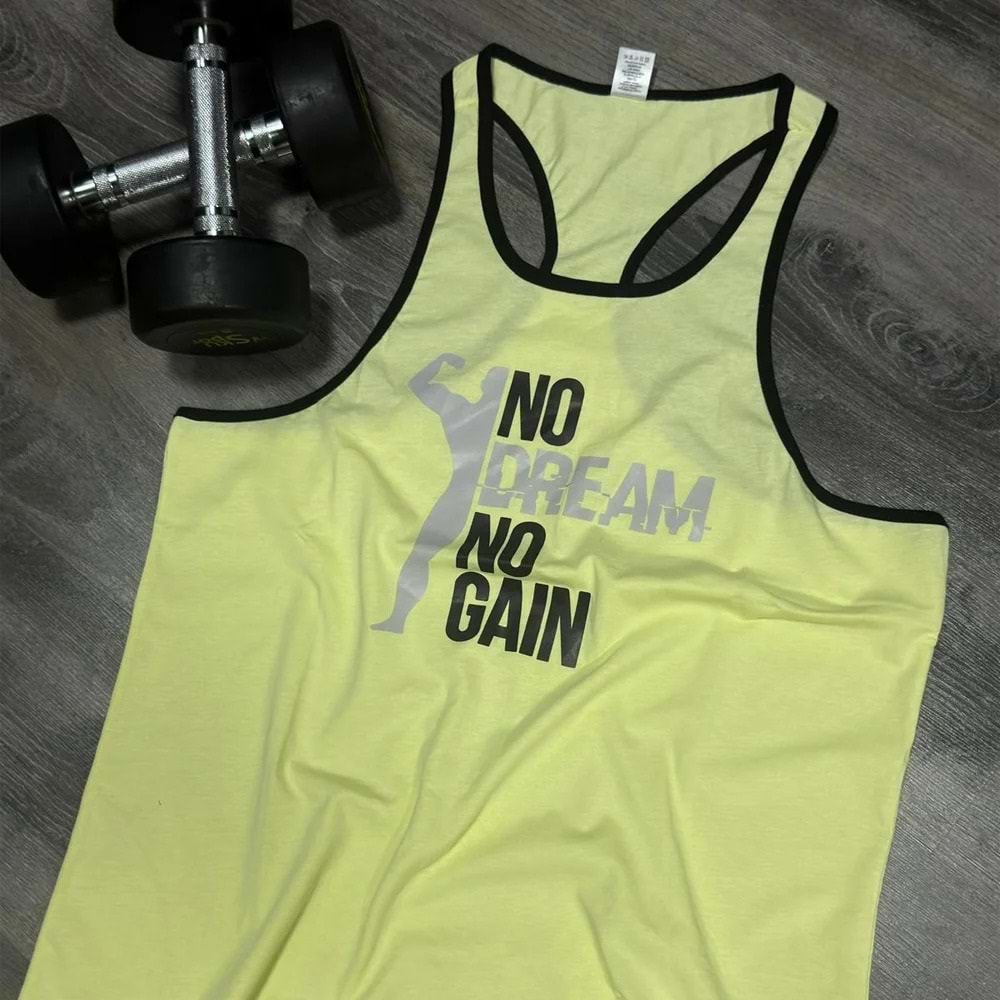 No Dream No Gain Baskılı Erkek Fitness Sporcu Atleti - AÇIK SARI - XL