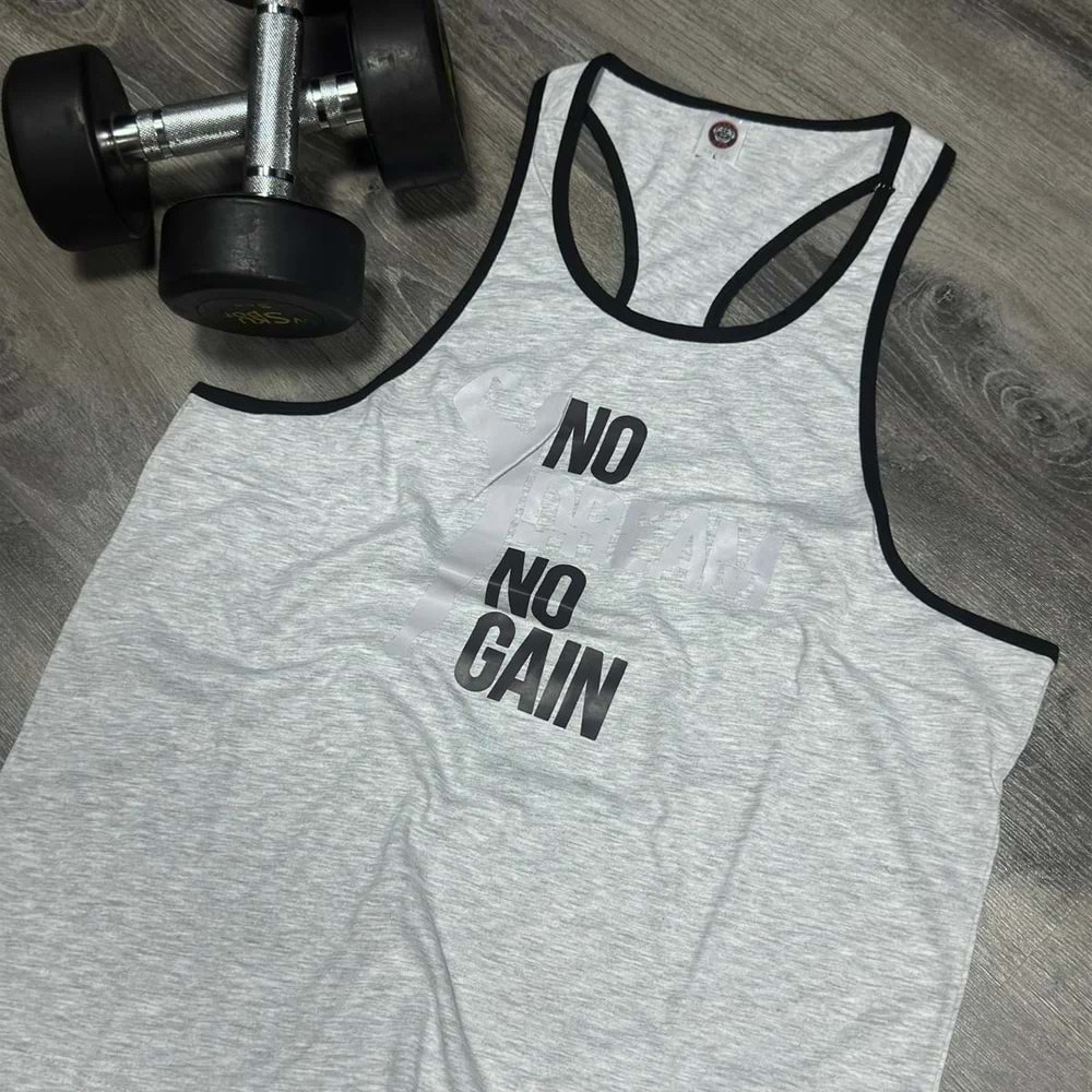 No Dream No Gain Baskılı Erkek Fitness Sporcu Atleti - GRİ - XL
