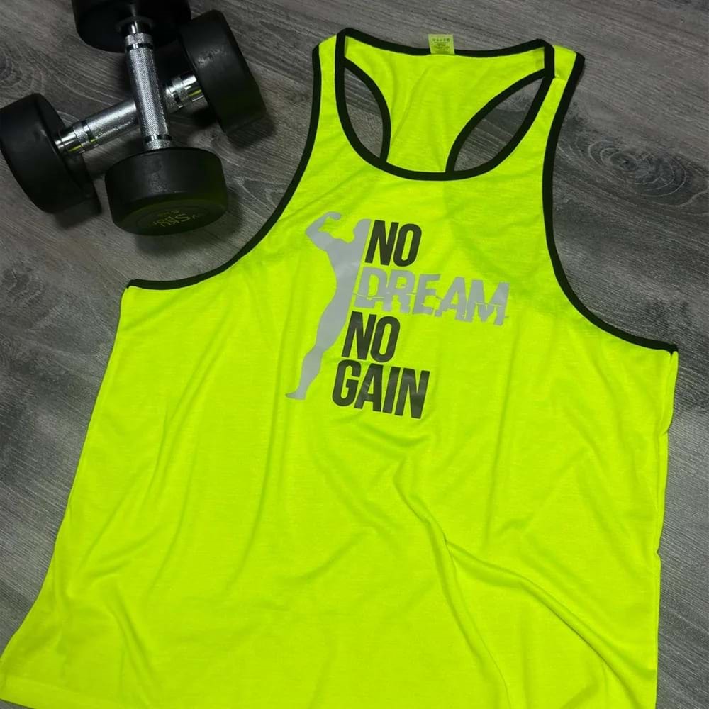 No Dream No Gain Baskılı Erkek Fitness Sporcu Atleti - Neon Yeşil - XXL