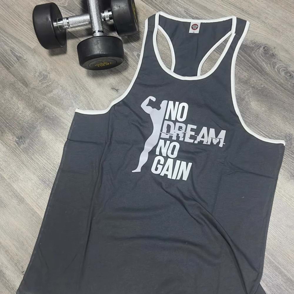No Dream No Gain Baskılı Erkek Fitness Sporcu Atleti - SİYAH - L