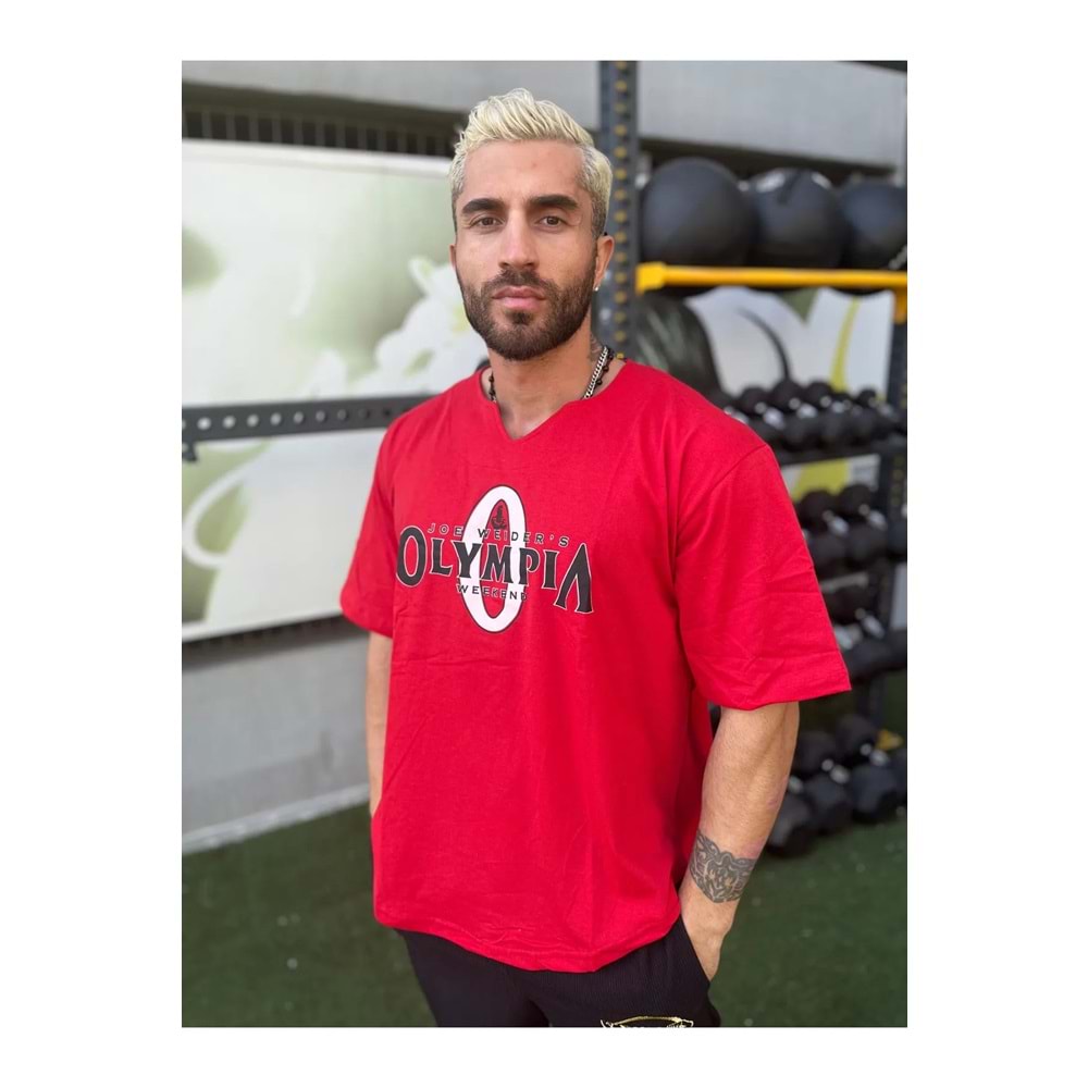 Joe Weıders OLYMPIA Baskılı Erkek Fitness Sporcu T-shırt - KIRMIZI - S