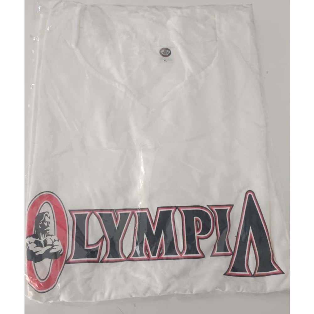 OLYMPIA Baskılı Erkek Fitness Sporcu T-shırt - BEYAZ - XL