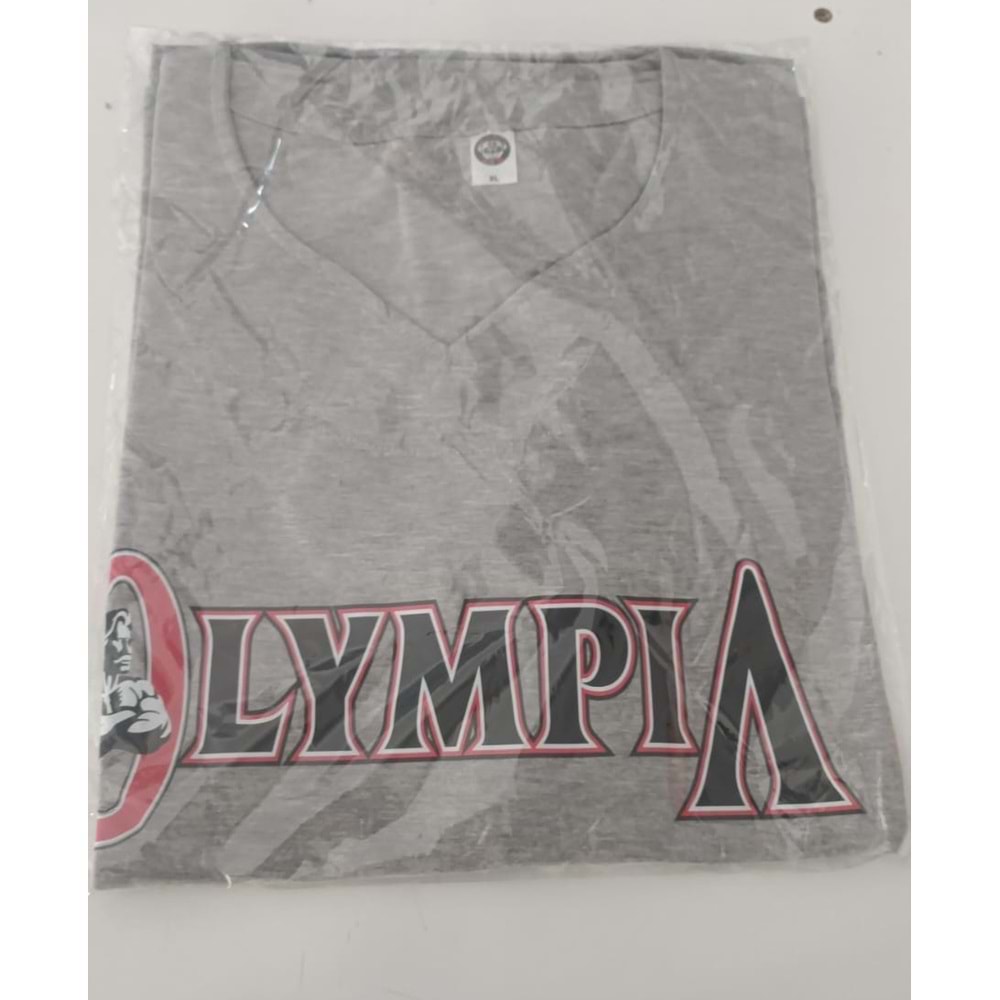 OLYMPIA Baskılı Erkek Fitness Sporcu T-shırt - GRİ - L