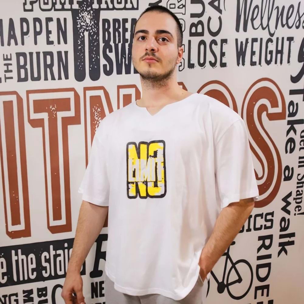 NO LIMIT Baskılı Erkek Fitness Sporcu T-shırt - BEYAZ - L