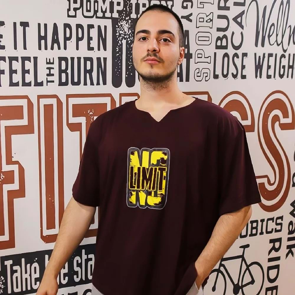 NO LIMIT Baskılı Erkek Fitness Sporcu T-shırt - BORDO - XL
