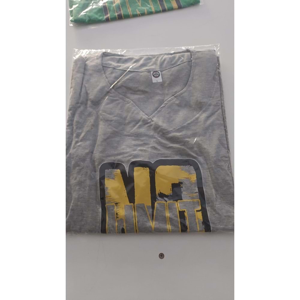 NO LIMIT Baskılı Erkek Fitness Sporcu T-shırt - GRİ - XXL