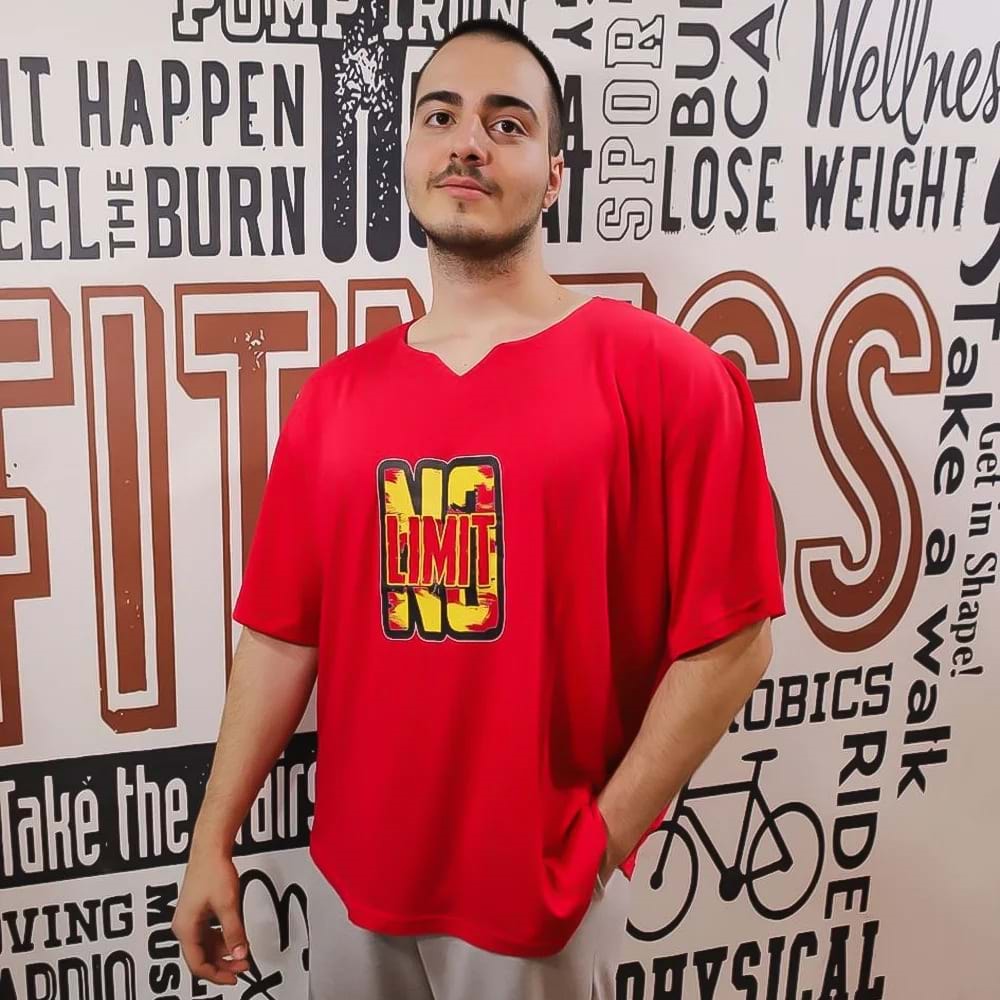 NO LIMIT Baskılı Erkek Fitness Sporcu T-shırt - KIRMIZI - M
