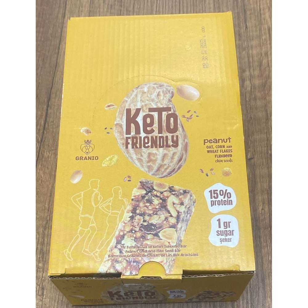 GRANIO Keto Frriendly Yer Fıstıklı Chia ve Keten Tohumlu Bar 24 x 40 Gr