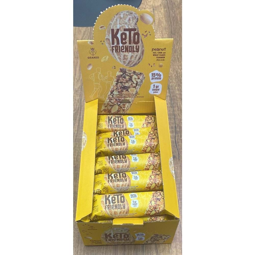 GRANIO Keto Frriendly Yer Fıstıklı Chia ve Keten Tohumlu Bar 24 x 40 Gr