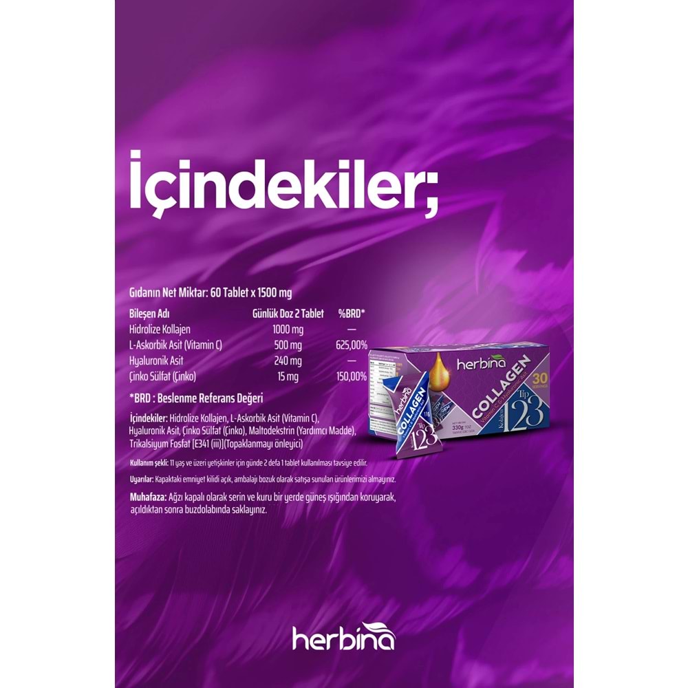 HERBİNA Tip 1-2-3 Kolajen, Karışımı Kivi Aromalı 30'lu Kutu