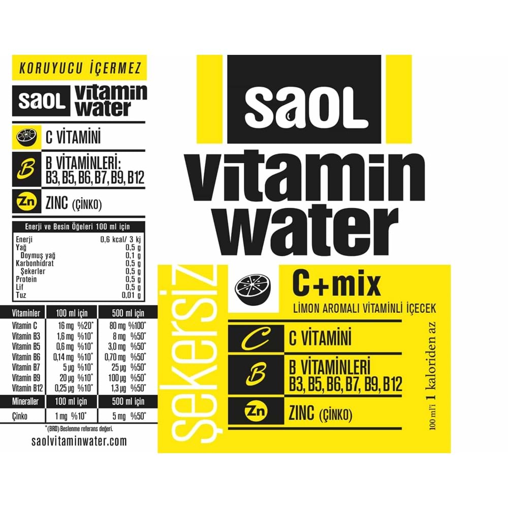 SAOL VİTAMİN WATER C+ MIX LİMON 500 Ml