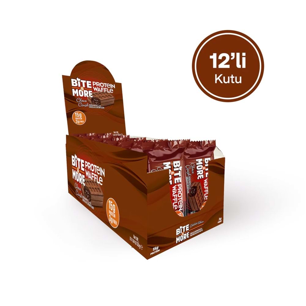 Bite More Protein Waffle Çikolata 55g x 12 Adet