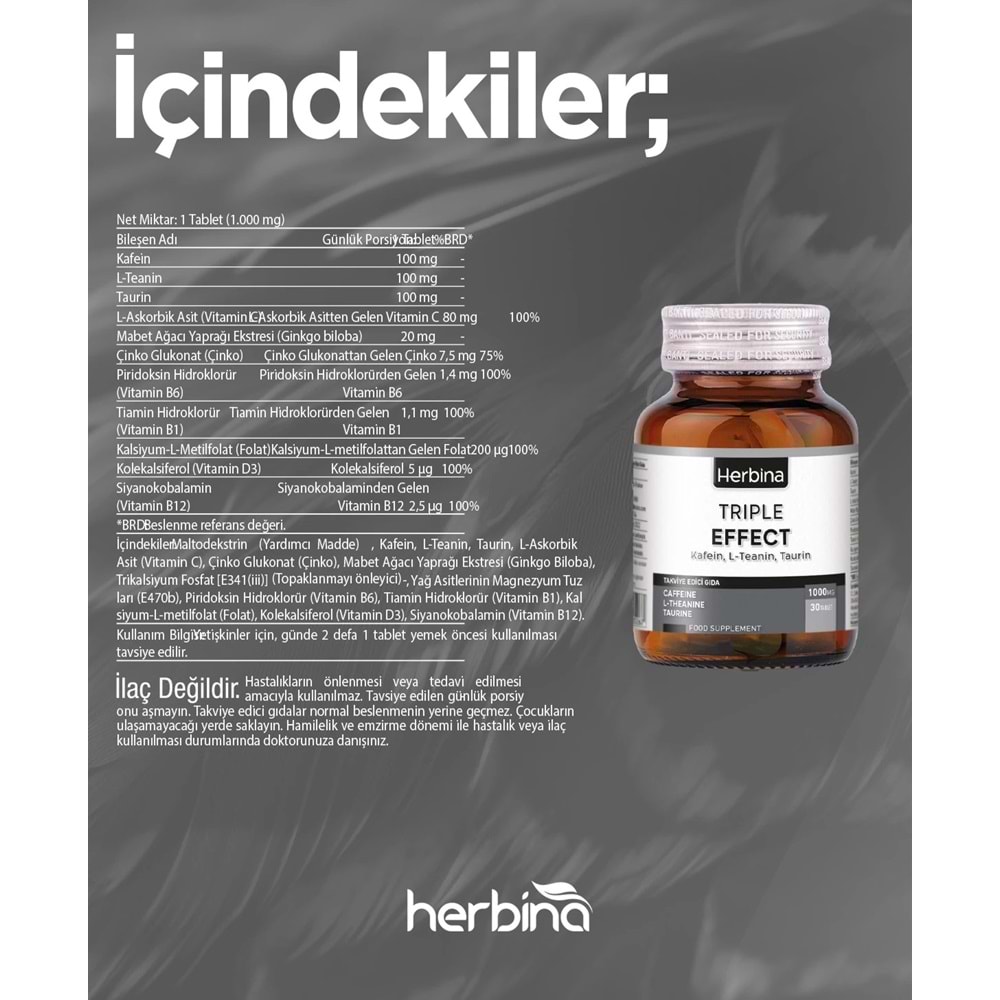 HERBİNA TRIPLE EFFECT kafein L-Teanin Taurin