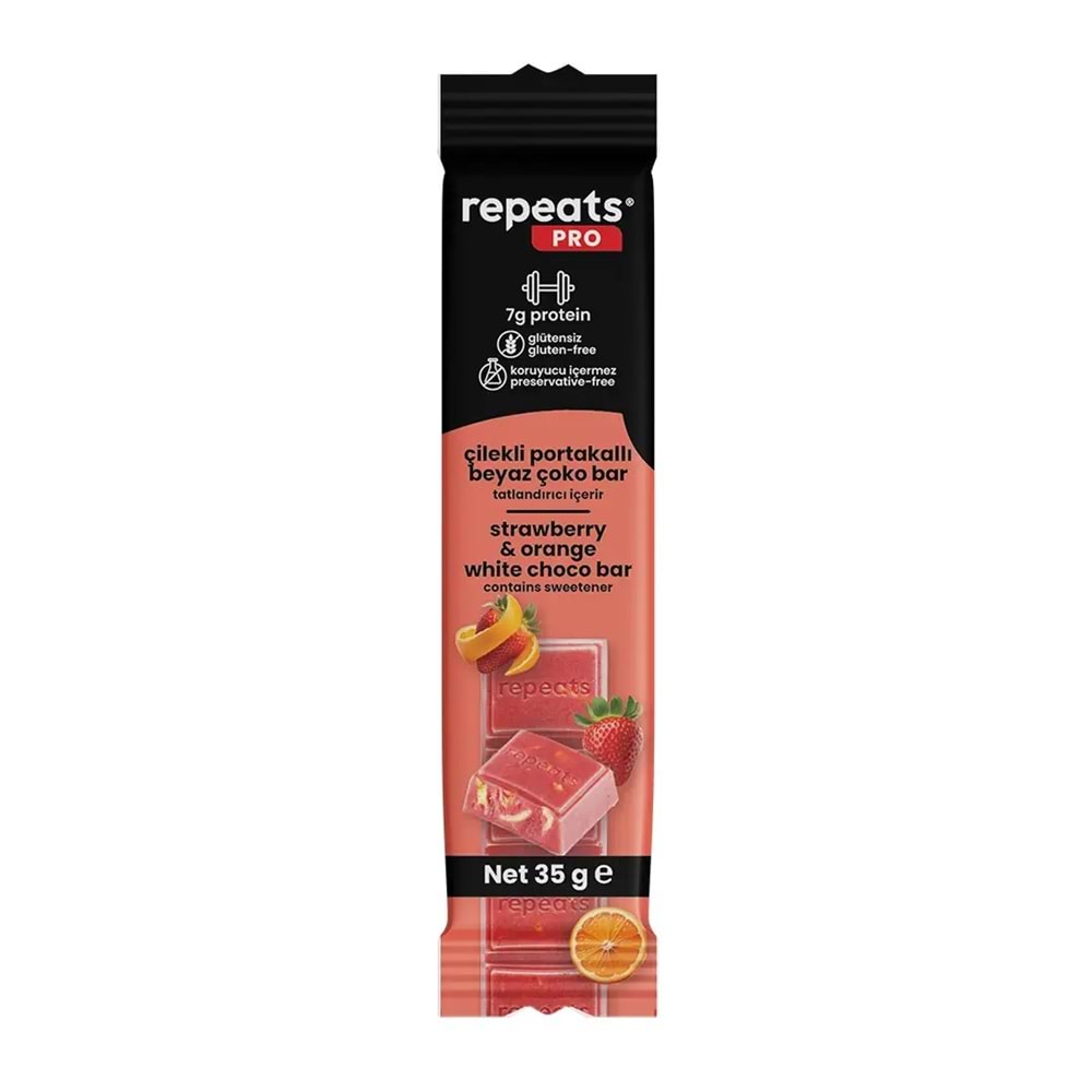 repeats Proteinli Çilekli Portakallı Beyaz Çoko Bar 35gr X 1 Adet