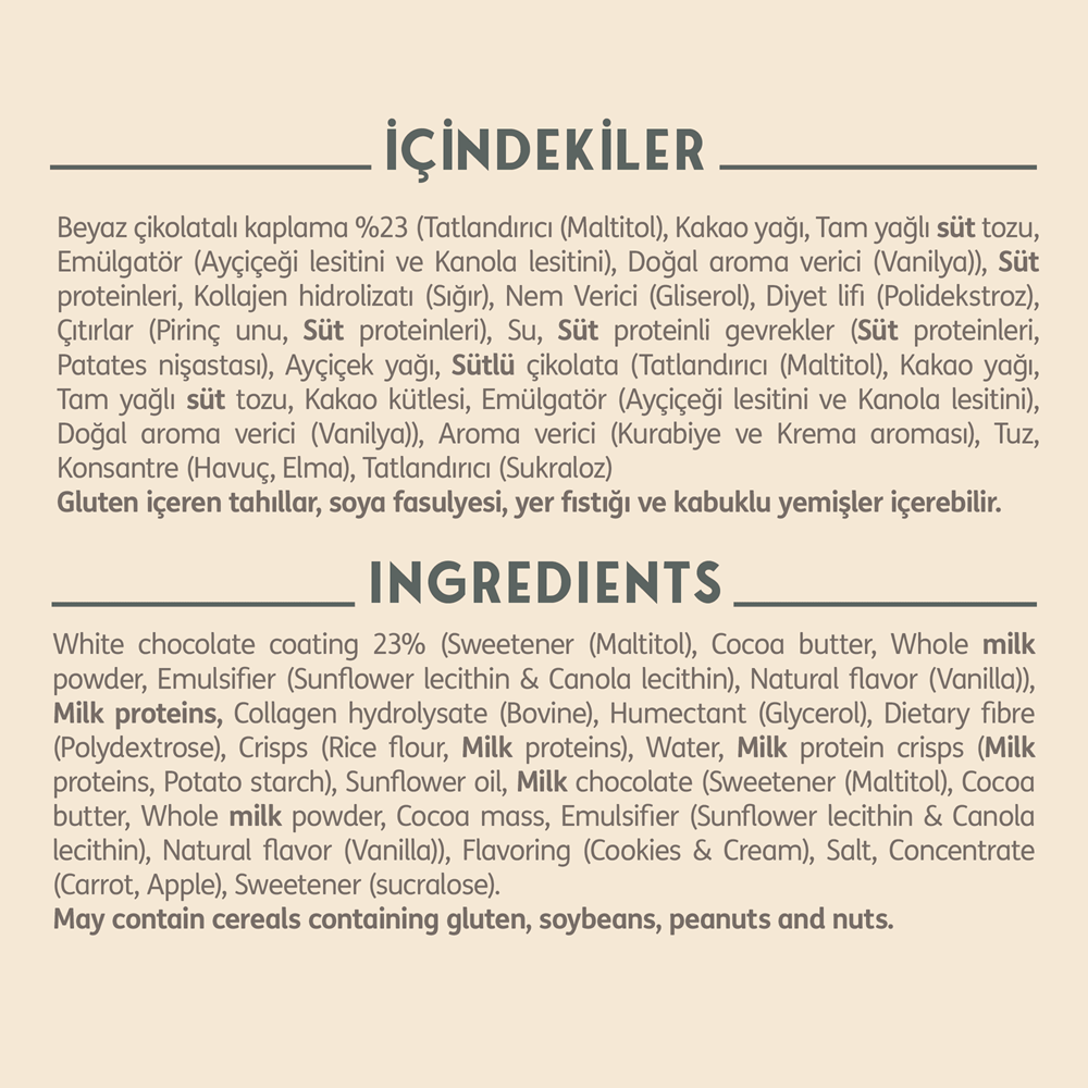 Clean Powders Deluxe Protein Bar 55 G x 1 ADET Beyaz Çikolata Kurabiye