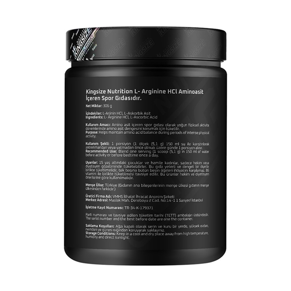 Kingsize Nutrition Arginine Powder AROMASIZ 306 G