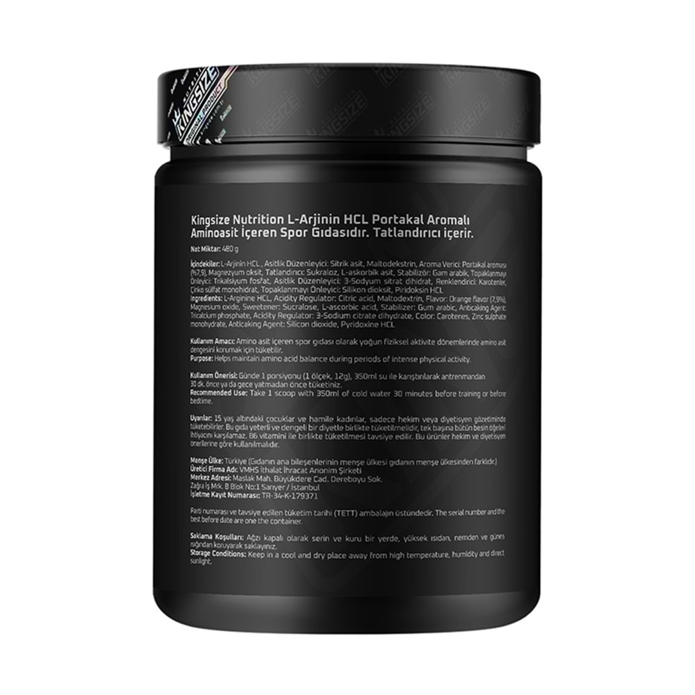 Kingsize Nutrition Arginine Complex Powder Portakal 480 G