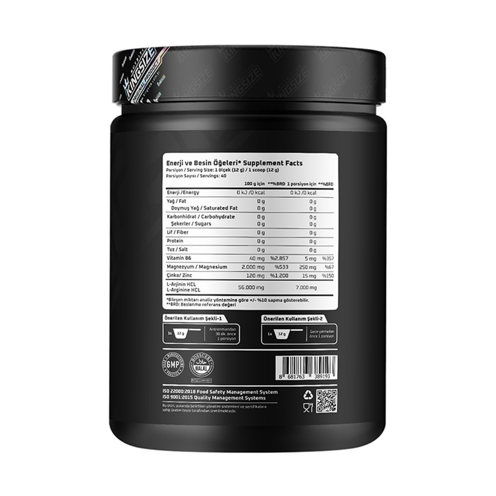 Kingsize Nutrition Arginine Complex Powder Portakal 480 G