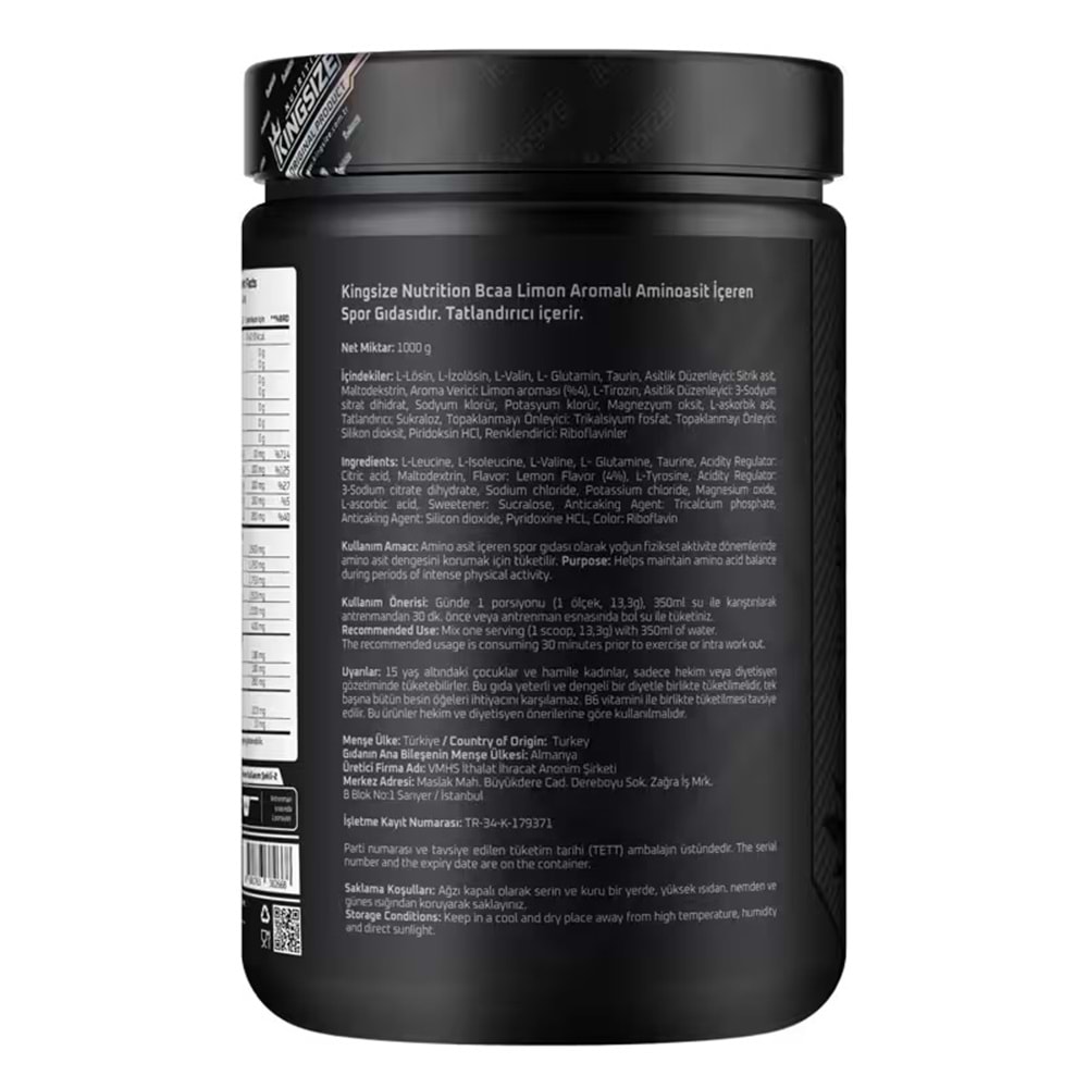 Kingsize Nutrition BCAA Complex Powder Limon 1000 G