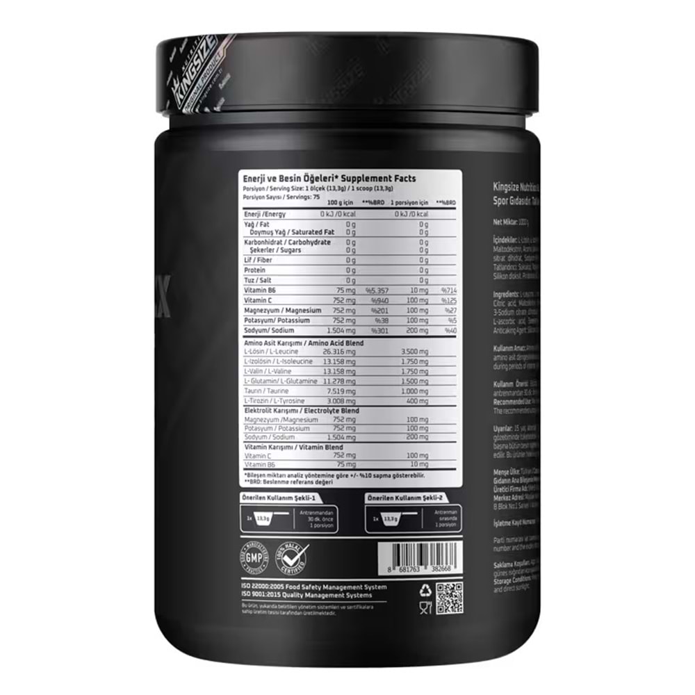 Kingsize Nutrition BCAA Complex Powder Limon 1000 G