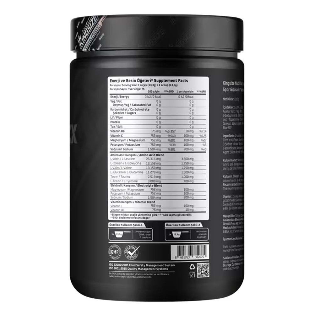 Kingsize Nutrition BCAA Complex Powder Y.Elma 1000 G