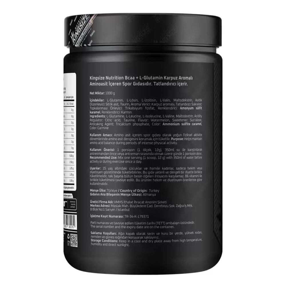 Kingsize Nutrition BCAA + Glutamine Powder Karpuz 1000 G