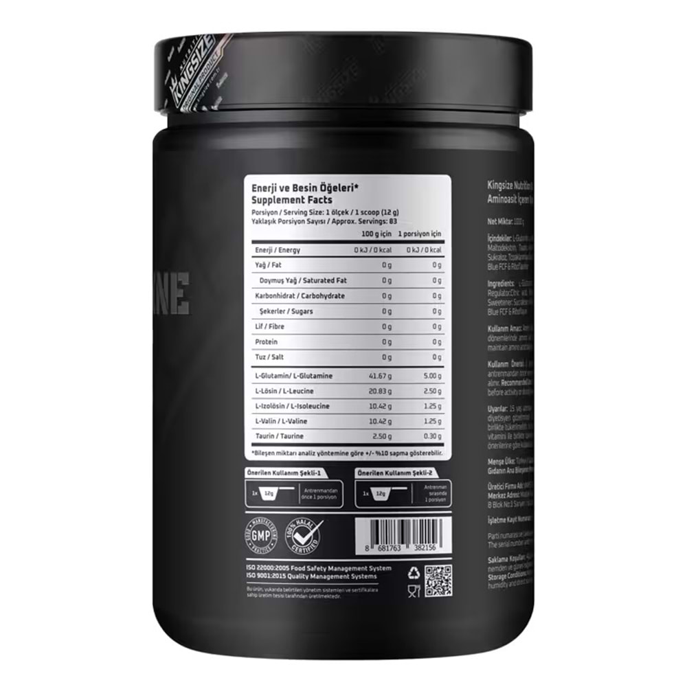 Kingsize Nutrition BCAA + Glutamine Powder Y.Elma 1000 G