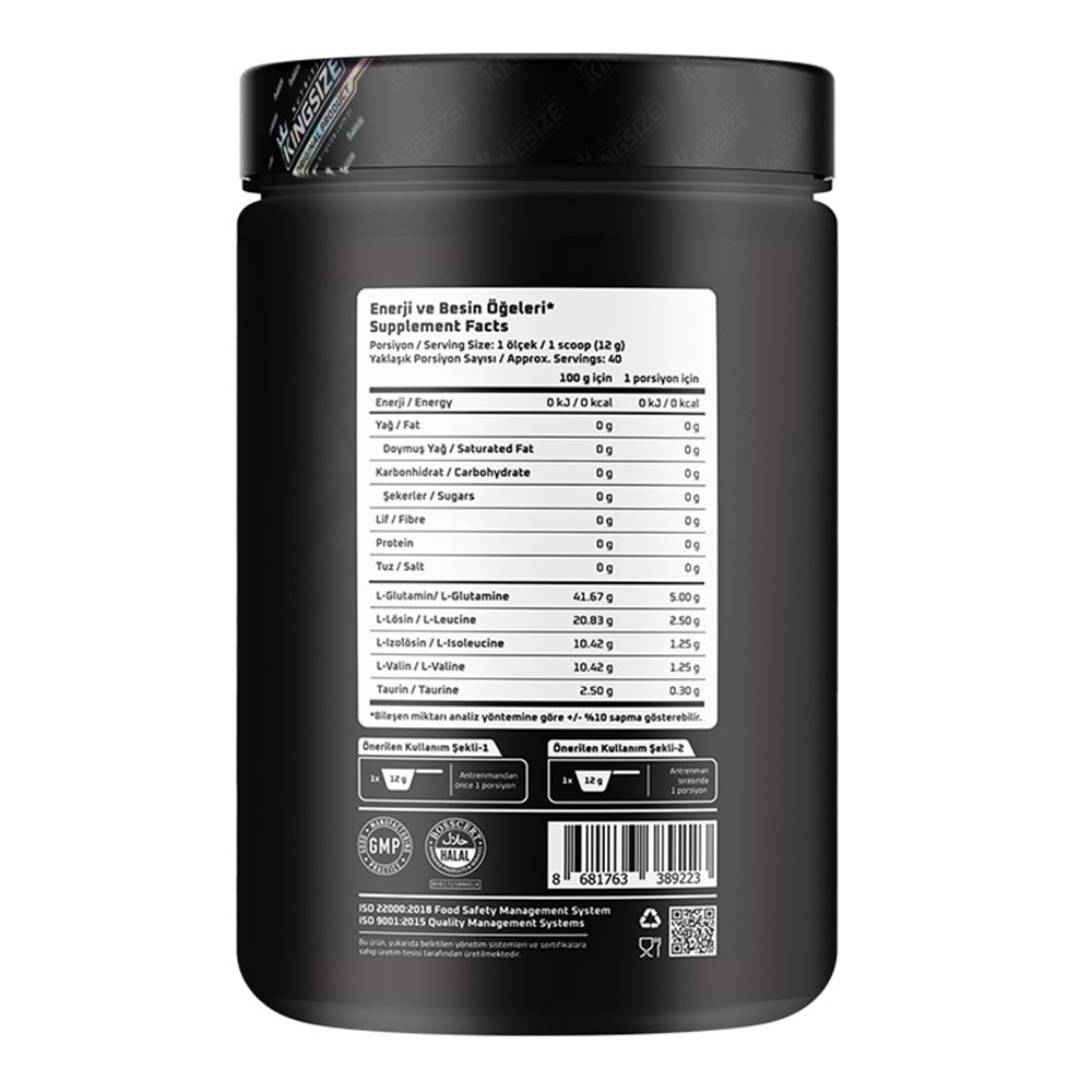 Kingsize Nutrition BCAA + Glutamine Powder Y.ELMA 480 G