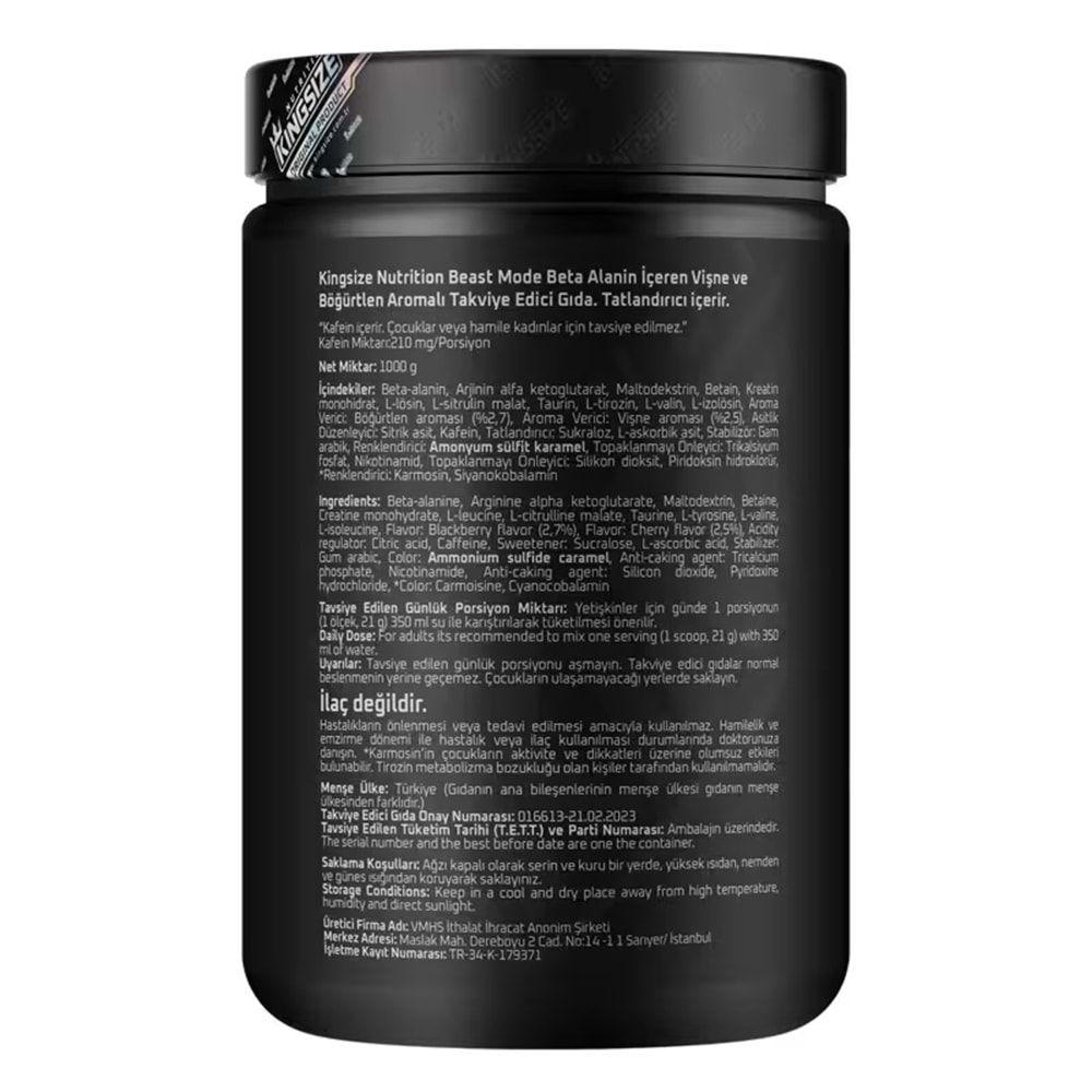Kingsize Nutrition Beast Mode Kırmızı Meyveler 1000 G