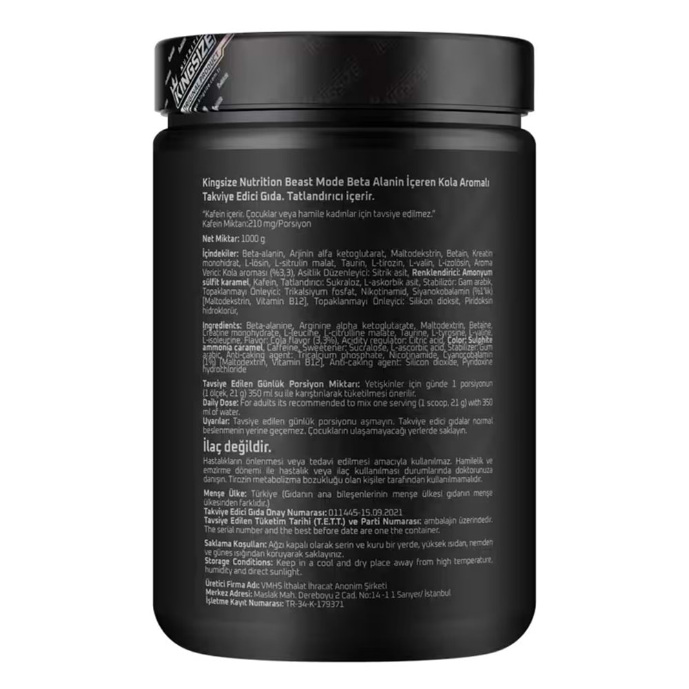 Kingsize Nutrition Beast Mode Kola 1000 G