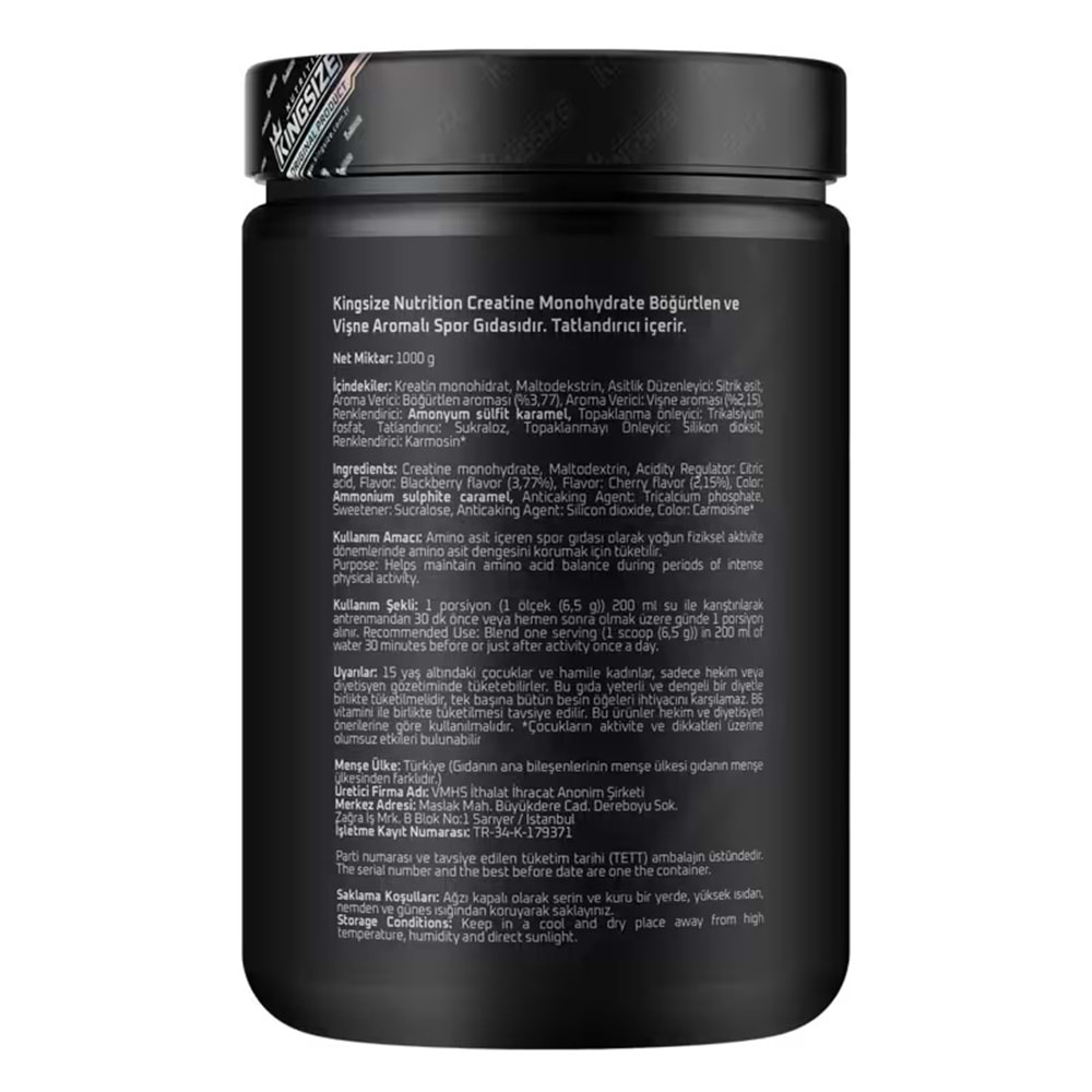 Kingsize Nutrition Creatine Powder Kırmızı Meyveler 1000 G