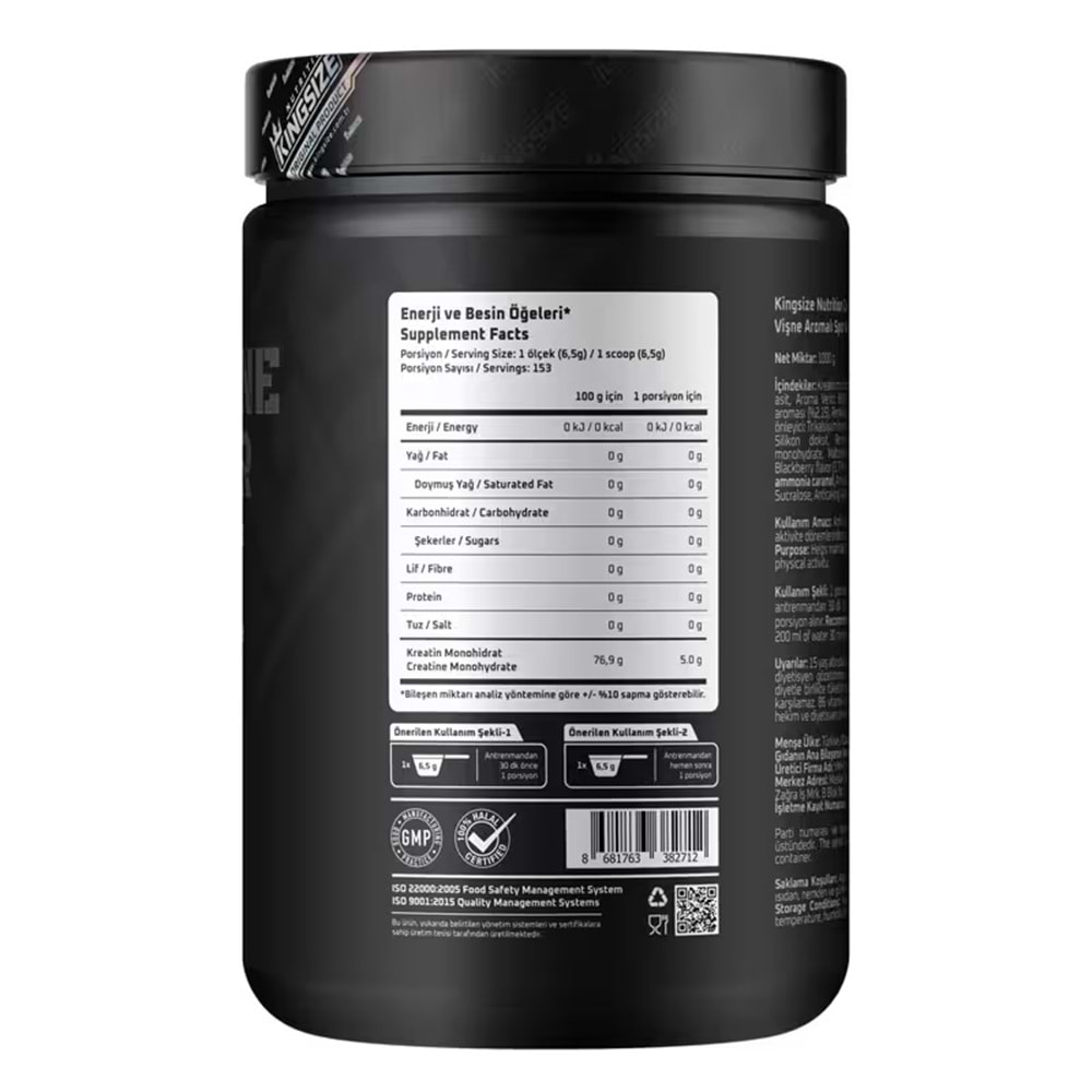 Kingsize Nutrition Creatine Powder Kırmızı Meyveler 1000 G