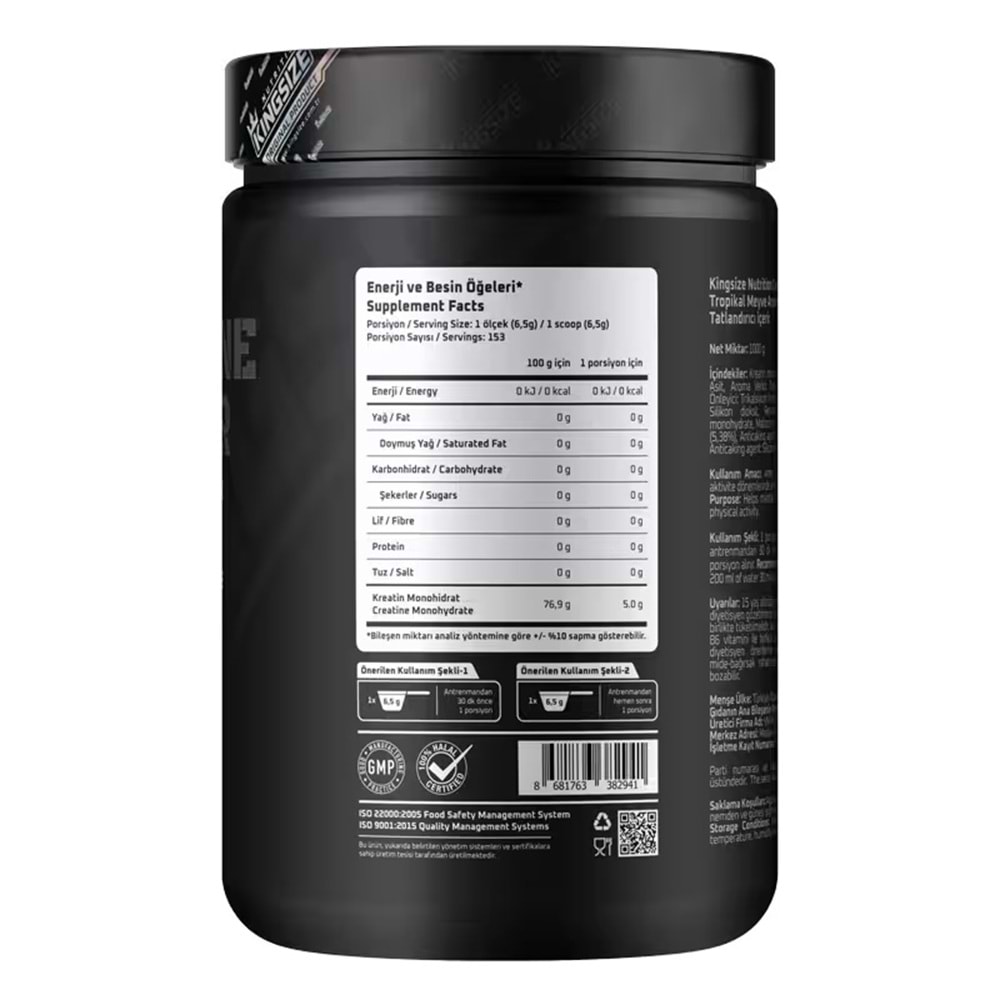 Kingsize Nutrition Creatine Powder Tropikal Meyve 1000 G