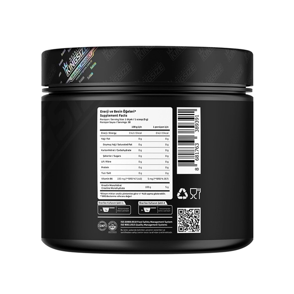 Kingsize Nutrition Creatine Powder Aromasız 150 G
