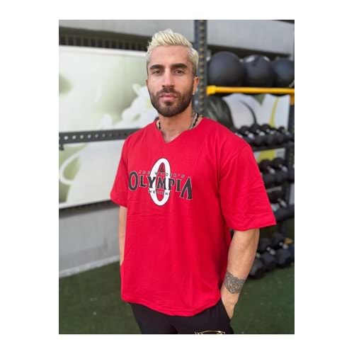Joe Weıders OLYMPIA Baskılı Erkek Fitness Sporcu T-shırt - KIRMIZI - M