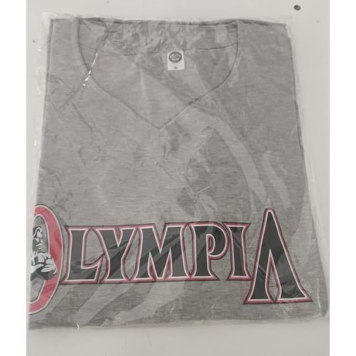 OLYMPIA Baskılı Erkek Fitness Sporcu T-shırt - GRİ - XL