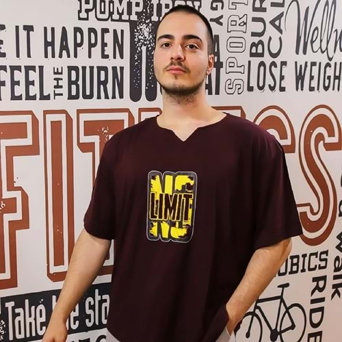 NO LIMIT Baskılı Erkek Fitness Sporcu T-shırt - BORDO - L