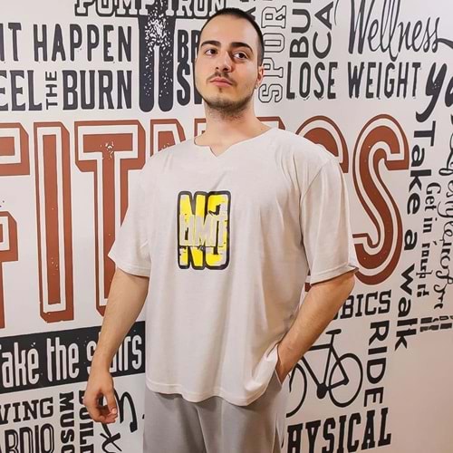 NO LIMIT Baskılı Erkek Fitness Sporcu T-shırt - KREM - XL