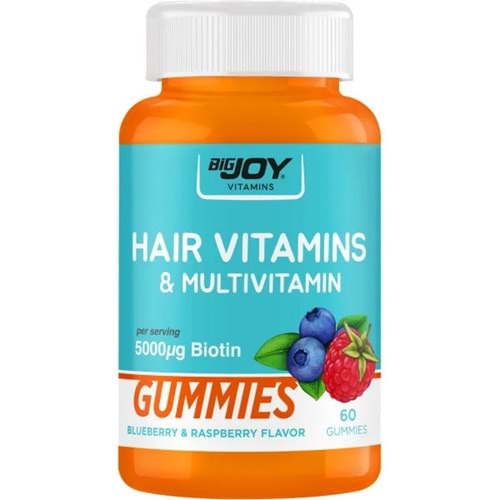 Bigjoy Vitamins Hair Vitamins & Multivitamin Yaban Mersini & Ahududu 60 Gummies